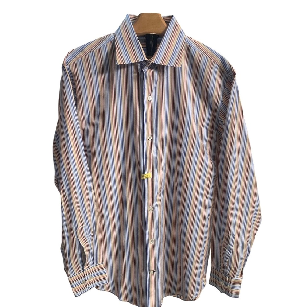 Banana Republic Mens Striped Button Down Shirt Long Sleeve Blue Orange Brown M